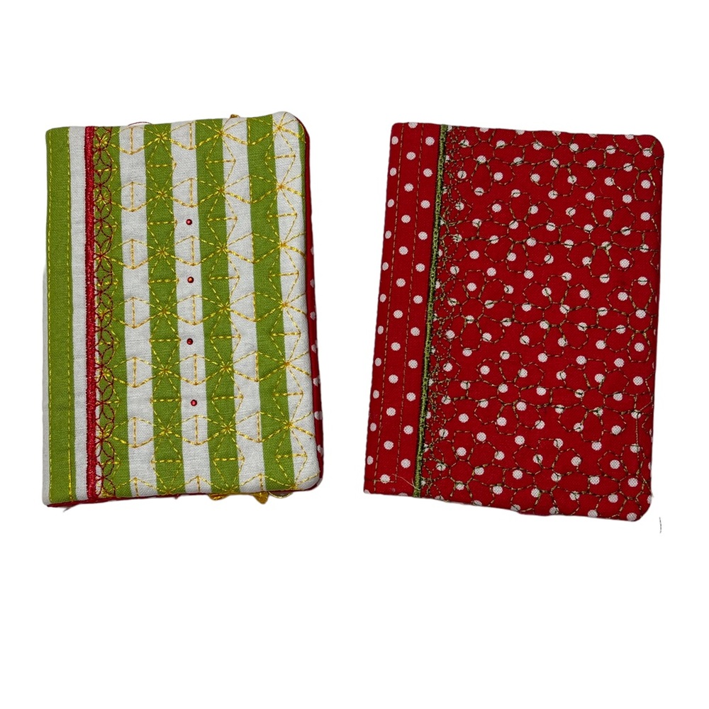 2 set of handmade quilted mini comp book notebook covers Red, Green, & yellow